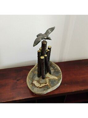 Vintage Mid Century Modern Metal Seagull Sculpture Bronze Brutalist Coastal Bird